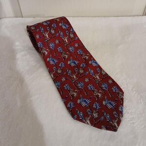 Vintage Briar 100% Italian silk red neck tie monkey & palm tree pattern USA made